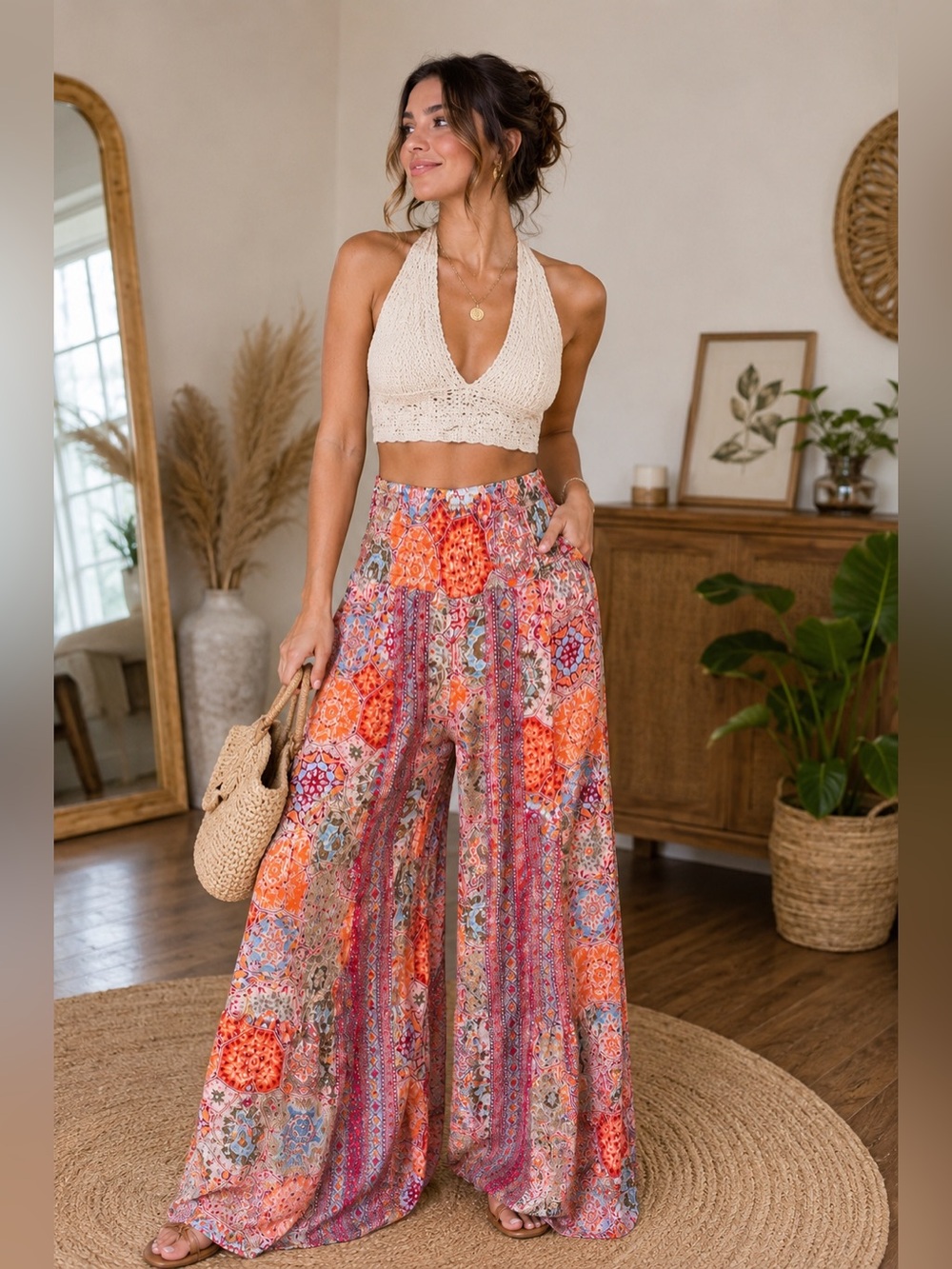 Earthbound Boho Print Wide Leg Pants